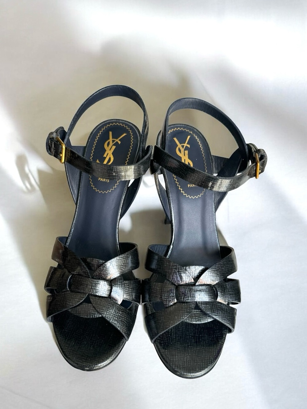 YSL Saint Laurent Tribute Patent Metallic Platform Sandals - Picture 4 of 16